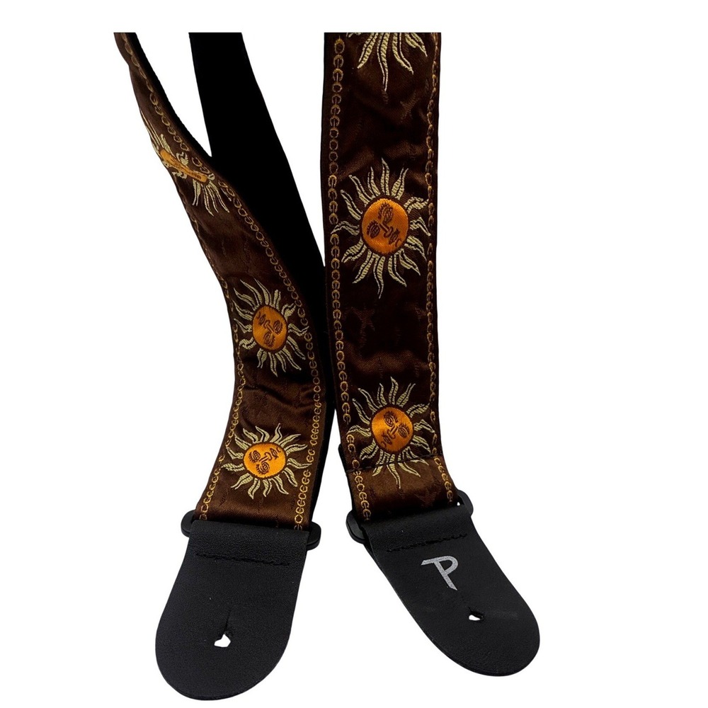 New Perri's Guitar Strap Brown Sun Face Embroidered Jacquard Adjustable - Picture 4 of 4
